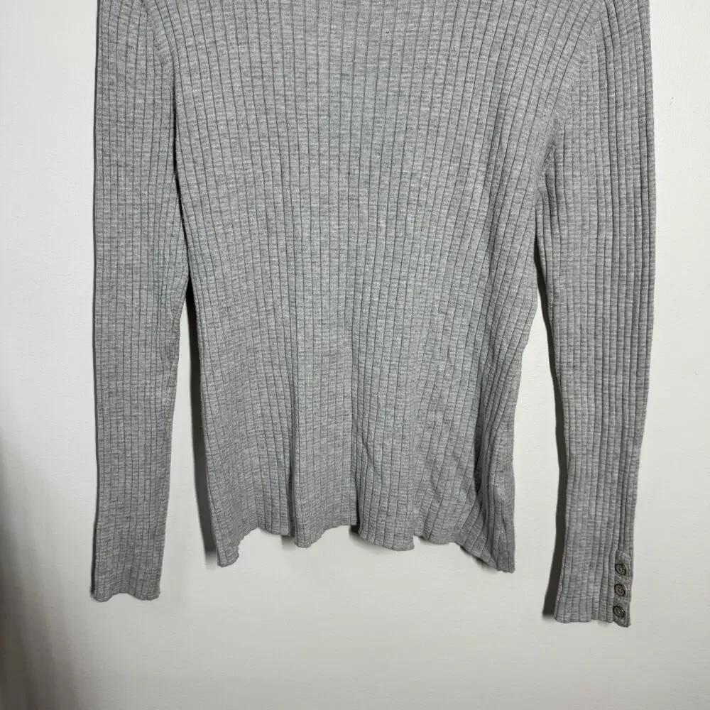 J.McLaughlin Cotton Minimal Crewneck Sweater‎ Women M Gray Preppy Quite Luxury